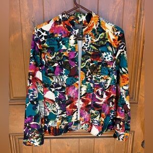 Chico's Multicolor Abstract Print Zip-Front Bomber Jacket